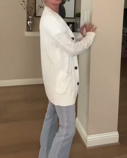 Mid-Length Cable-Knit Cardigan Sweater Jacket