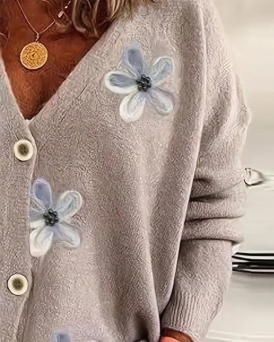 Floral Print Button Drop Shoulder Cardigan