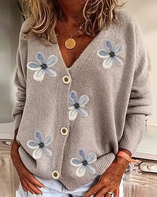 Floral Print Button Drop Shoulder Cardigan