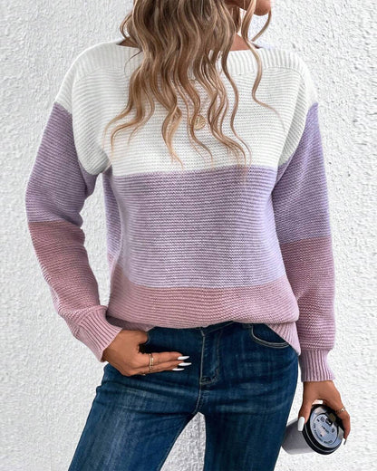 Color Block Drop Shoulder Pullover Sweater