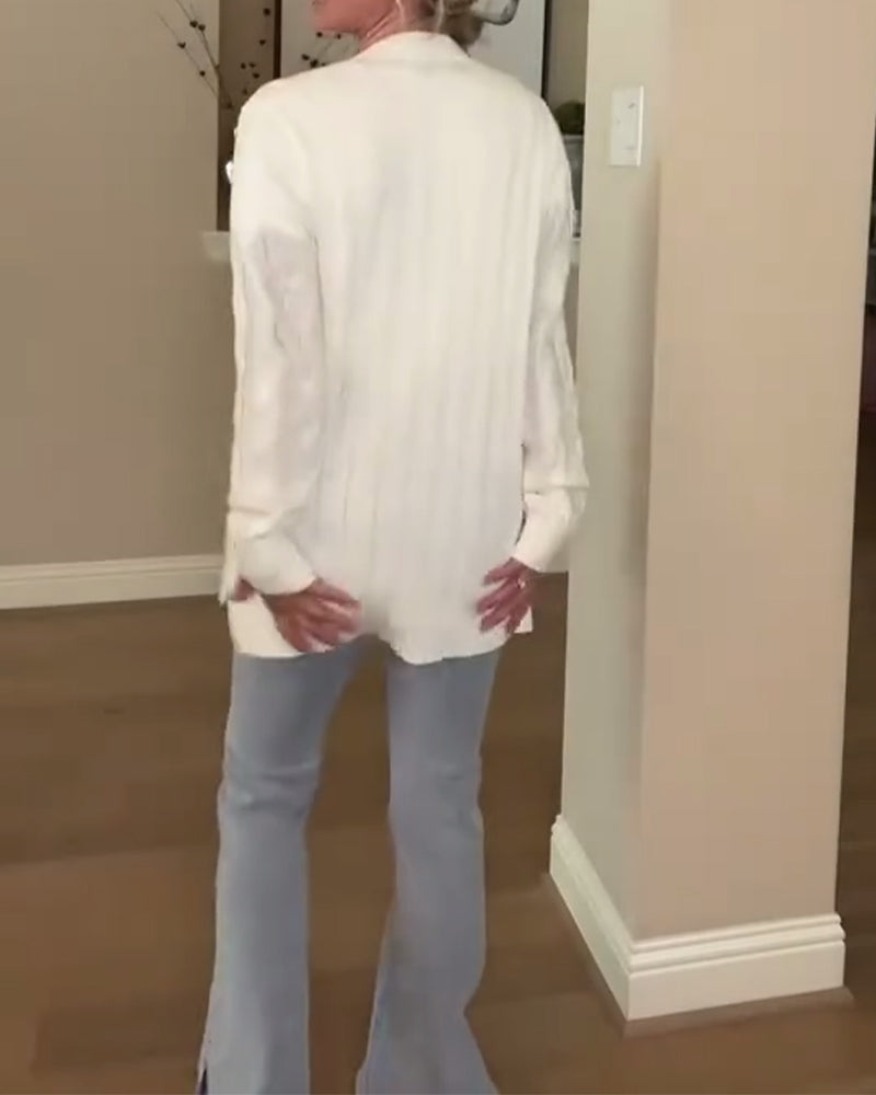 Mid-Length Cable-Knit Cardigan Sweater Jacket