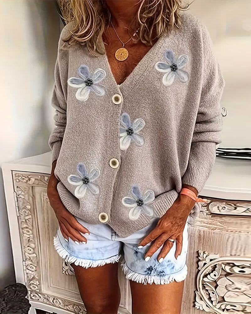 Floral Print Button Drop Shoulder Cardigan